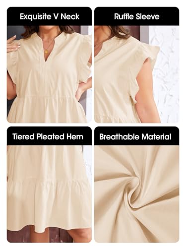 Image of Fisoew Plus Size Dresses for Women Summer Ruffle Short Sleeve V Neck Dress Tiered Swing A Line Babydoll Mini Dress