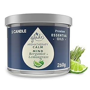 Glade Aromatherapy Candle, Home Decor Scented Calming Jar Candle, Up to 37 Hour Burn Time, Calm Mind with Italian Bergamot & Guatemalan Lemongrass, 260g
