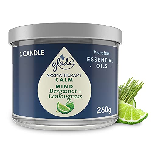 Glade Aromatherapy Candle, Home Decor Scented Calming Jar Candle, Up to 37 Hour Burn Time, Calm Mind with Italian Bergamot & Guatemalan Lemongrass, 260g
