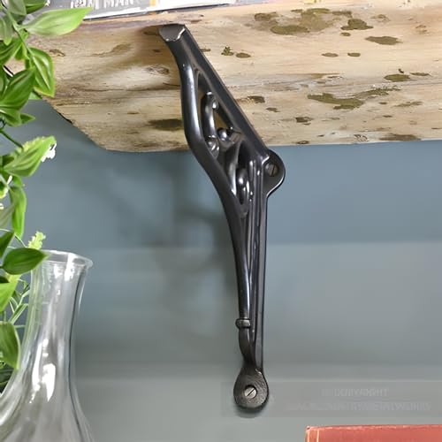Image of GHAR DWAR Metal Handcrafted Shelf Bracket for Floating Shelves L Angle Decorative L Shaped Corner Brace Joint Heavy Duty Wall Mounted Shelf Supporter Brace Holder (Black, 4.5 Inch Pack of 2)
