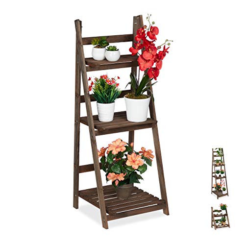 Relaxdays étagère escalier fleurs, 3 niveaux, escalier fleurs bois , pliable, échelle plantes, HlP:108x41x40cm brun