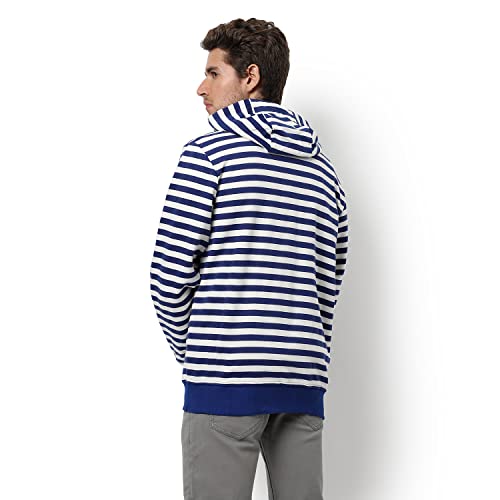 Image of CAHOOT Men's Dark Blue Zip-Front Hoodie with Contrast Drawstring for Casual Wear | Long Sleeve | Hooded Neck | Zipper Closure | Cotton Sweatshirt Crafted with Comfort Fit for Everyday Wear