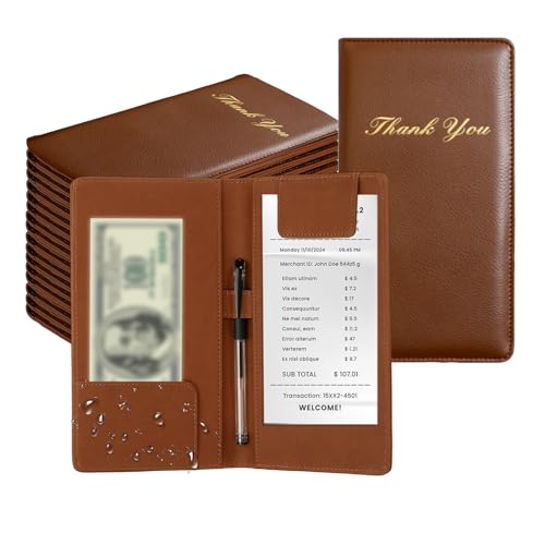 PATIKIL - PATIKIL Presentoirs De Addition Restaurant, 20Pcs Porte-Cheque Client Avec Clip Magnetique Cuir PU Presentoirs De Addition Pour Serveuses Restaurants Bars, Marron Clair