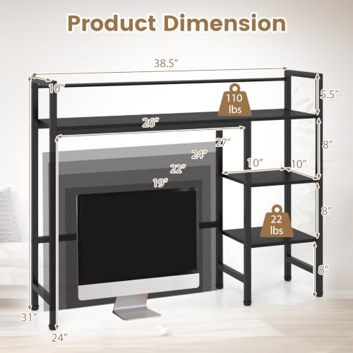 Image of Tangkula 4-Tier Desktop Bookshelf, 38.5 inch Dorm Desk Hutch, Black | Tabletop Hutch for Computer Monitor, 4 Open Storage Shelves, Anti-tip Device, Desktop Display Shelves for Home Office