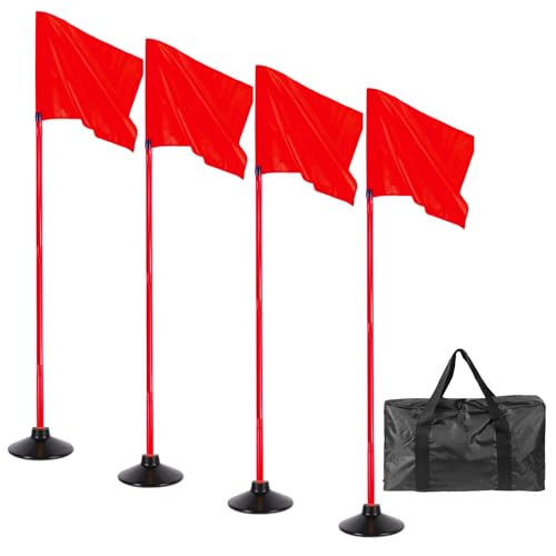 5FT Corner Flags for Soccer Field Set of 4 with Round Rubber Bases & Storage Bag Adjustable Speed and Agility Training Equipment/Poles(Red)