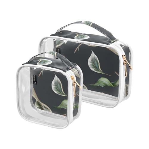 Trousse da toilette con foglie borsa impermeabile per trucchi per donne e uomini organizer per cosmetici in PVC trasparente per viaggi doppia cerniera confezione da 2 Come nella foto