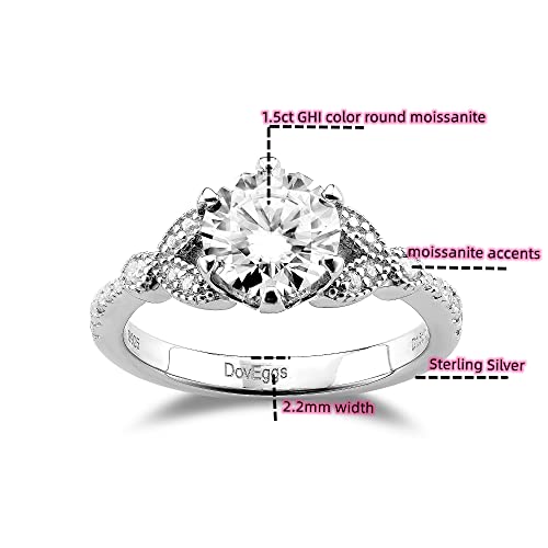 DovEggs Moissanite Engagement Rings for Women Wedding Ring,1.5ct 7.5mm FGH Color Moissanite Lab Grown Diamond Engagement Ring Wedding14k Gold Sterling Silver2