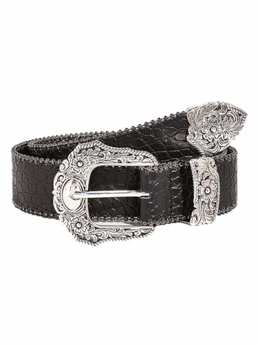 Yalice Women Black Western Belt Country Cowgirls Belt for Jeans Dresses Vintage Silver Buckle Leather Belts for Men