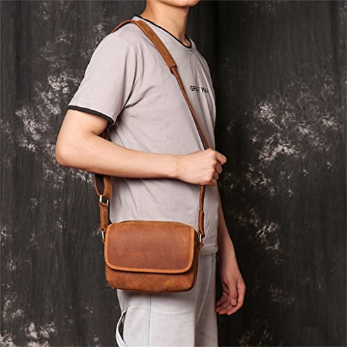 Vintage Leather Man's Foreskin Man's Shoulder Bag Diagonal Cross Bag Small Square Bag Mobile Phone Bag Man (W As Shown in The Figure)3