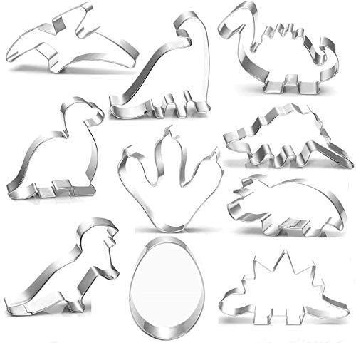 Dinosaur Cookie Cutter Set 10 Piece Dinosaur Footprint,Dinosaur Eggs,Brontosaurus,Camarasaurus,Stegosaurus,Triceratops Dinosaurs Mold for Kids Dinosaur Birthday Party Cakes,Biscuits and Sandwiches.