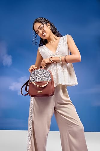 Image of ZOUK Mayra Mini Daypack | Stylish Vegan Leather Backpack for Women with Water-Resistant Lining | Handcrafted Small Day Bag with Gold Zip & Adjustable Straps |