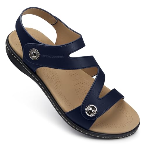 Image of TEMOFON Womens Sandals Dressy Summer: Open Toe Comfortable Walking Flat - Arch Support Flat Sandals Size 5-11