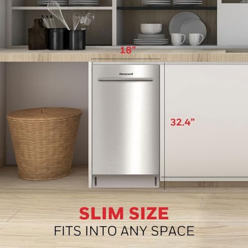 Image of Honeywell 18-Inch Dishwasher with 8 Place Settings, 6 Washing Programs, Stainless Steel Tub, UL & Energy Star Certified, Stainless Finish