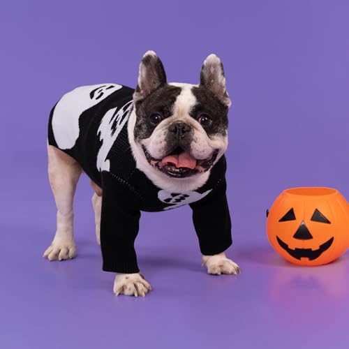 Image of Fitwarm Halloween Ghost Dog Sweater, Funny Costumes for Dogs, Pet Apparel, Black, White, XS