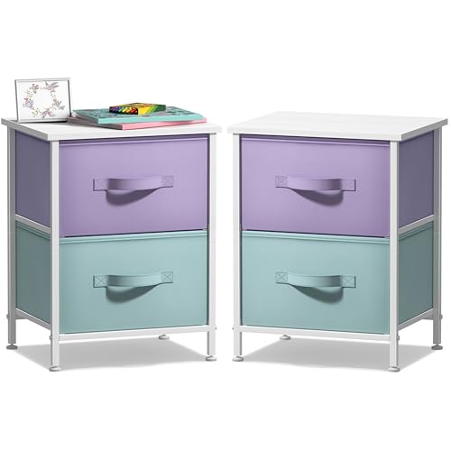 Sorbus Nightstand with 2 Drawers - Kids Bedside Furniture End Table Night Stand - Steel Frame, Wood Top & Easy Pull Fabric Bins - Dresser & Chest for Home, Bedroom Accessories, Office & Dorm (2 Pack)