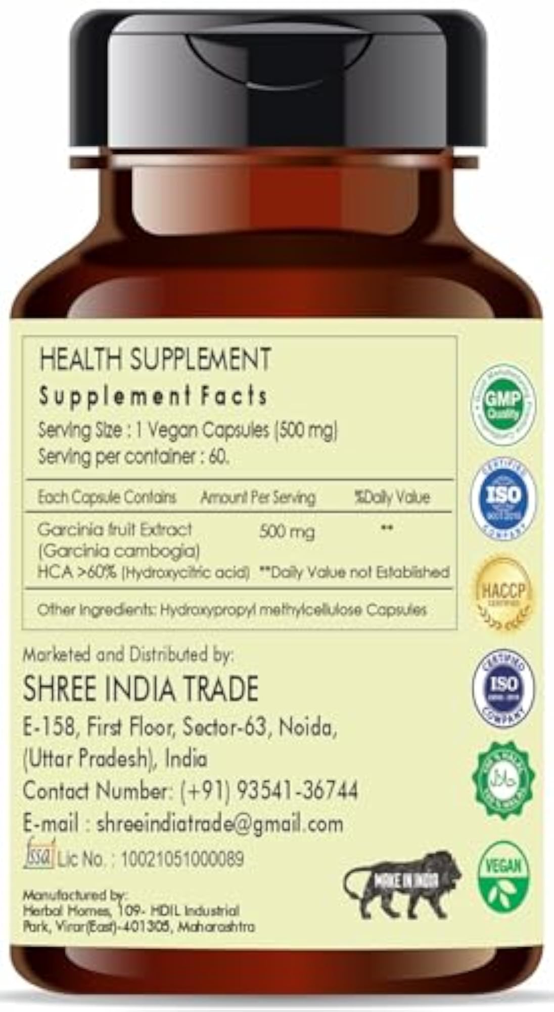 AYURVEDASHREE Garcinia Extract Capsules, 500mg, 60 Capsules