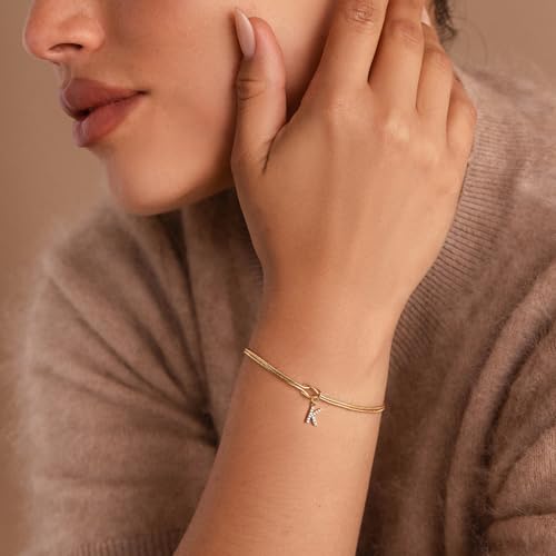 Initial Bracelet for Women Teen Girls, 18K Gold Plated Knot Letter A-Z Initial Bracelet Dainty Gold Bracelet for Women Teen Girl Gifts Trendy Stuff Gold Jewelry Bridesmaid Bride Gifts3