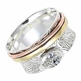 SILVERTROVE Anillo de meditación con piedras preciosas Moissanita para hombre y mujer, de plata de ley 925 maciza, hecho a mano, CRG1215BD_59 (18.8)