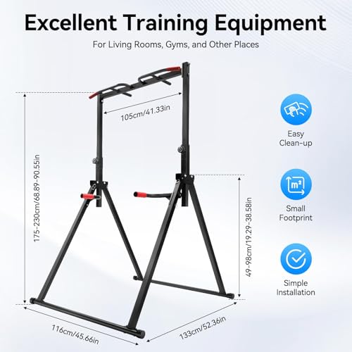 Power Tower Pull Up Bar Dip Station - Adjustable Multifunction Workout Equipment for Home & Outdoor, Supports 440lbs, Triangular Legs for Stability - Image 2