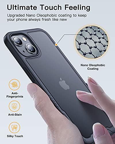 Humixx Shockproof Designed for iPhone 14 Case/iPhone 13 Case, [10 FT Mil-Grade Drop Protection] [Anti-fingerprint] Translucent Matte Hard Back, Soft Bumper Slim Fit with iPhone 14 Cover 6.1''-Black