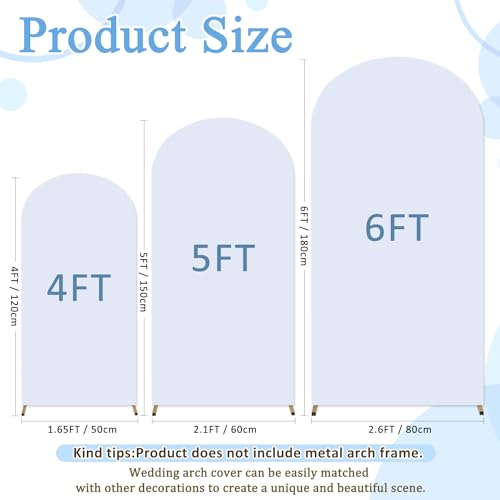 Image of FOTSHARER Arch Backdrop Cover Set of 3 White Arch Cover Backdrop Fabric 4FT 5FT 6FT Spandex Fitted Arch Cover for Bridal Baby Shower Chiara Arched Stand Covers Wedding Balloon Arch Covers for Parties