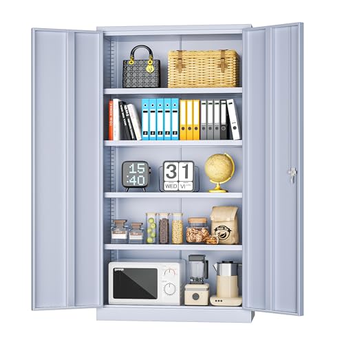 Image of INTERGREAT Metal Storage Cabinet with Doors, 72 inch Locking Steel Storage Cabinet with Shelves, Tall Metal Cabinet Lockable Steel Cabinets for Home Office, Garage,(Cement)