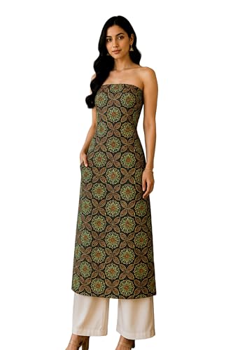 Image of Ethnics of Kutch Womens's Ajrakh Modal Silk Natural Dye Hand Block Print Unstitched Kurta Fabric