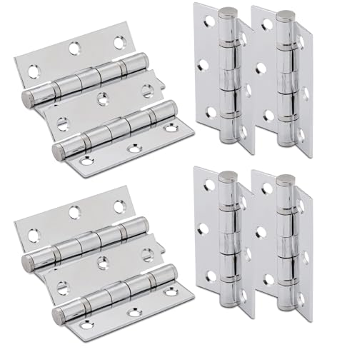 Image of XFORT 3 Inch (75mm) Polished Chrome Ball Bearing Hinges, Steel Door Hinge for Wooden Doors (4 Pairs)