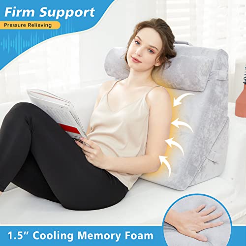 Bed Wedge Pillow, Memory Foam Top Adjustable Folding Incline Cushion, Elevated Support Wedge Pillow For Back And Leg|Acid Reflux, Anti Snoring, Post Surgery, Reading, Sleeping - Machine Washable Cover #TOP3
