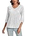LADI TREND Women's Sparkle Sequin Party Top Glitter V-Neck Tee Concert Blouse Casual 3/4 Sleeve Shirt *Silver,Size L*