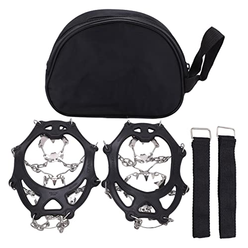 MMABEUTF アイストラクションクリート、ハイキング、ウォーキング、登山用、19本のスチールスパイク付き滑り止めスノーグリップ、軽量で耐久性のあるアイゼン、簡単に調節可能なストラップ、収納付きB (L)