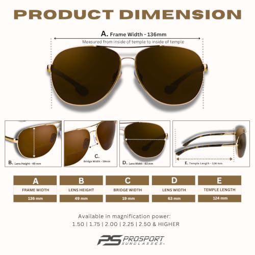 Image of proSPORT Polarized Bifocal Aviator Reading Sunglasses Men, Fishing Sunglass Readers, UV400 Polarized Lens, Driving Golf Beach