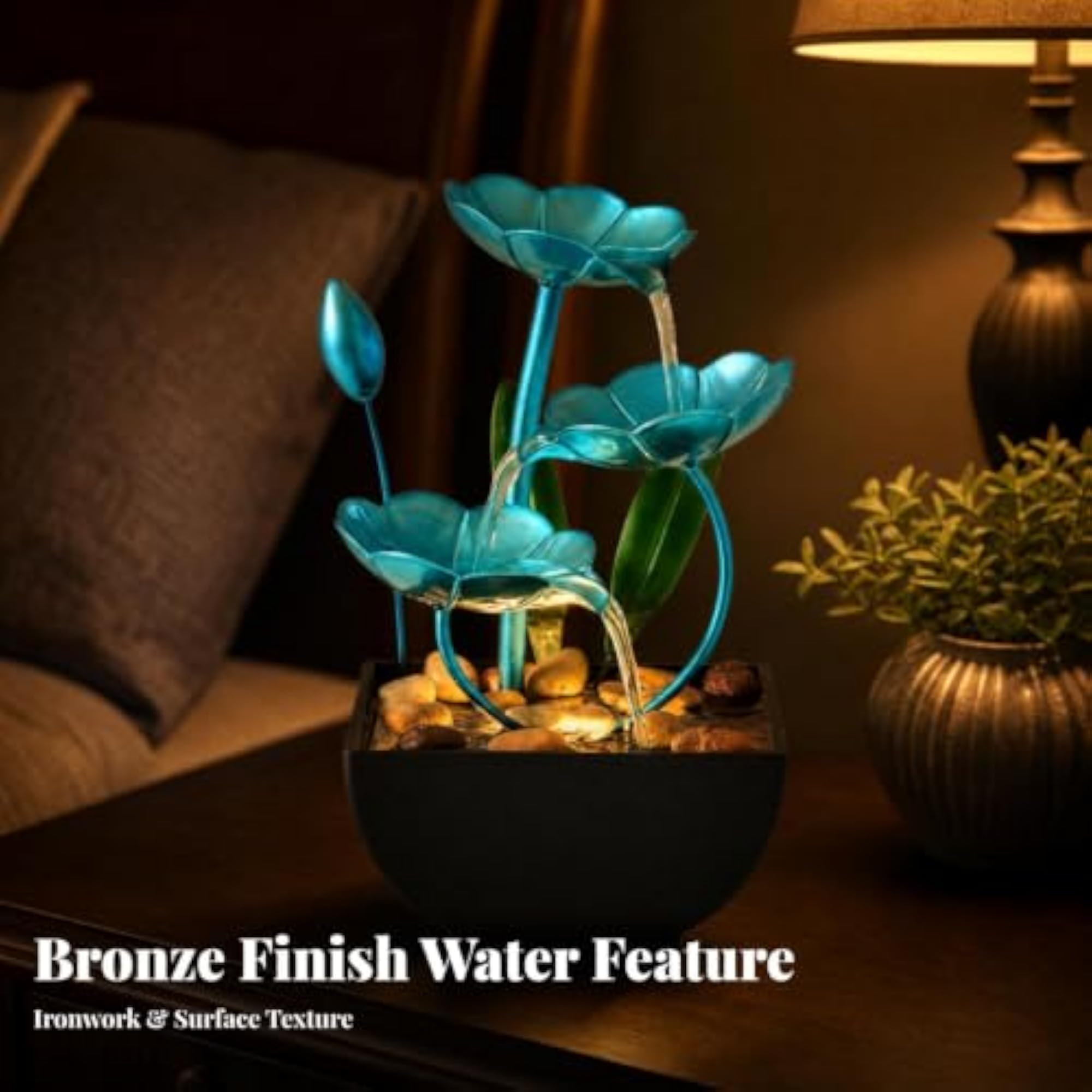 Hand-Painted Tabletop Water Fountain with USB Pump, Decorative