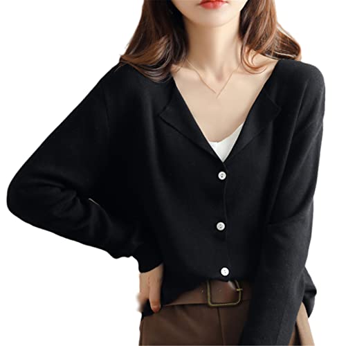 Cardigan en laine Kelsiop : gilet fin et sauvage en cachemire noir tricoté pour femme