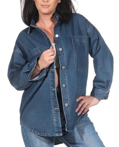 Hailys Damen Oversize Jeanshemd Shacket De44mina lässige Jeansbluse Jeansjacke YAM-2403022 Dblue (63000) M/L