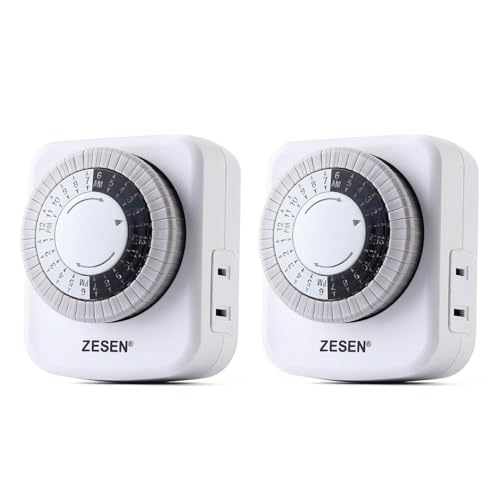 ZESEN 24-Hour Heavy Duty Indoor Plug-in Mechanical Timer, 2 Grounded Outlet, 30 Minute Intervals, Daily On/Off Cycle, for Lamps, Appliances and More, ETL Listed