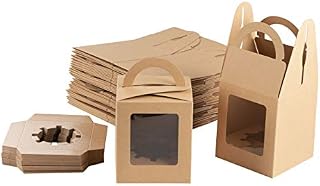 Kraft Paper Cupcake Boxes - 50-Pack Single Bakery Box Packaging with Clear Display