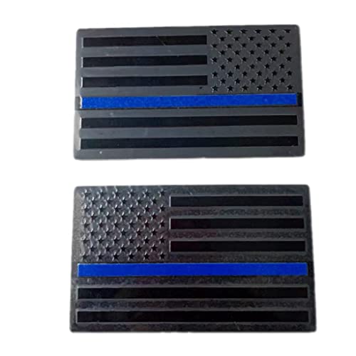 Image of 2 PCS Flag Badges 3D Embossed Stars Zinc Alloy Chrome Regular Orientation and Reverse Orientation,Patriotic Flag,for All Car, Truck or SUV (Black with Blue Line)