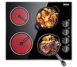 Karinear Ceramic Hob, 60cm Built-in 4 Zones Ceramic Hob with Konb Control 6000W, Hard Wired, No Plug Included