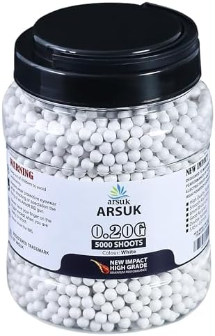ARSUK Airsoft 6mm 0.2g - White - 5000 Pack - Seamless Plastic BB ...
