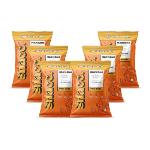 Image of Snacc Peri Peri Makhana, Spicy Roasted Fox Nuts, Protein Rich, Gluten Free, MSG Free, Zero Trans Fat, Zero Sugar, Low Calorie 18 g small pocket (Pack of 6, Peri Peri)