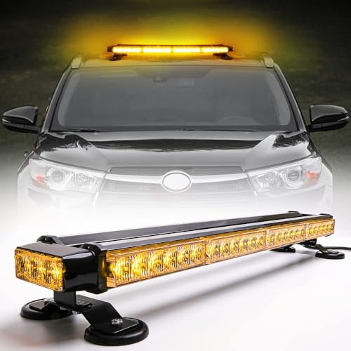 Auto Noodlicht Baken Waarschuwingsgevaar Flash Lamp - 26,5” 54 LED Hoge Intensiteit Waarschuwingslichten, 12-24V Strobe Lights voor voertuigen auto vrachtwagen dak (Amber)