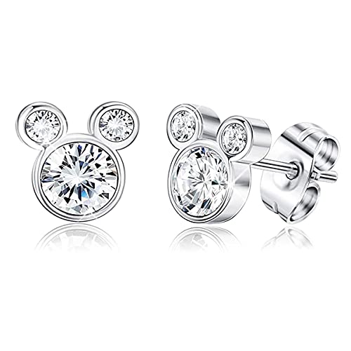 Mouse Shape Stud Earrings 925 Sterling Silver Stud Earrings for Women Jewelry (Mouse White)