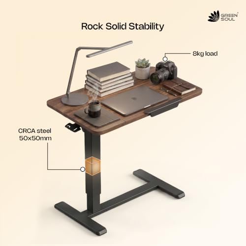 Image of Green Soul Axis Ergonomic Height Adjustable Table for Office Work |Standing Desk for Home Office | Tiltable Table Top | Silent Hidden Castor Wheels | 3 Year Warranty | (Antique Wood)