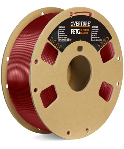 OVERTURE 3D Filament Clear PETG Filament 1.75mm, PETG Transparent Red...