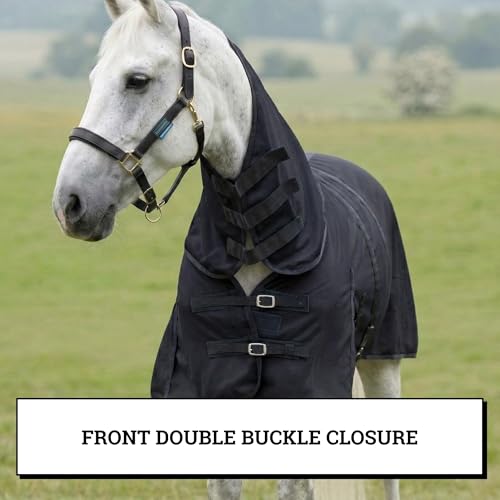 Image of Horse Fly Sheet with Attached Neck Cover & Tail Flap | UV Protection Mesh Horse Blanket, Full Body Bug & Sun Shield, Buckles, Belly Wrap & Gussets for Spring Summer Riding Rug (Black, 68 inch)
