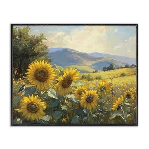 Sunflower Distant Mountains Floral, 24 x 30 Inch Framed Giclée Print
