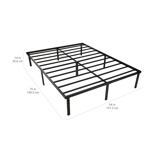 Image of Amazon Basics Sturdy Heavy-Duty Non-Slip Platform Bed Frame, Full Size, Steel Slat Support, No Box Spring Needed, Noise Free, Easy Assembly, 14 Inch Storage Height, Black