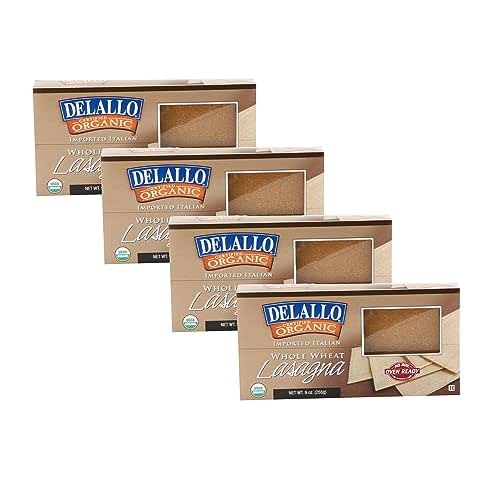 DeLallo Whole Wheat Lasagna Noodles, 9 Ounce Box, 4 Pack,