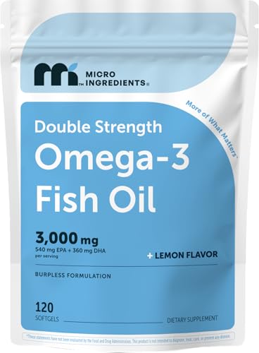 Image of Micro Ingredients Omega 3 Fish Oil Supplements 3,000mg Per Serving, 120 Softgels | Lemon Flavored - Burpless | EPA 540mg + DHA 360mg | Deep Sea Fish